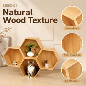บ้านแมวทรงหกเหลี่ยมไม้ธรรมชาติแบบโมดูลาร์อเนกประสงค์ - Product Image 1