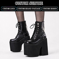 CHENO OEM Bottines à plateforme en PU noir à talons hauts élégantes en cuir pour femmes avec talons