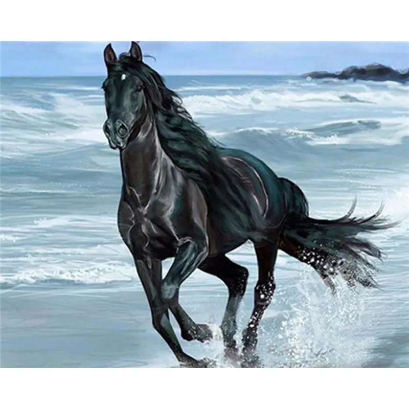 カスタムキットへの準備ができたフレームの動物の写真のキャンバスの風景に数字で馬のDiyの描画による油絵