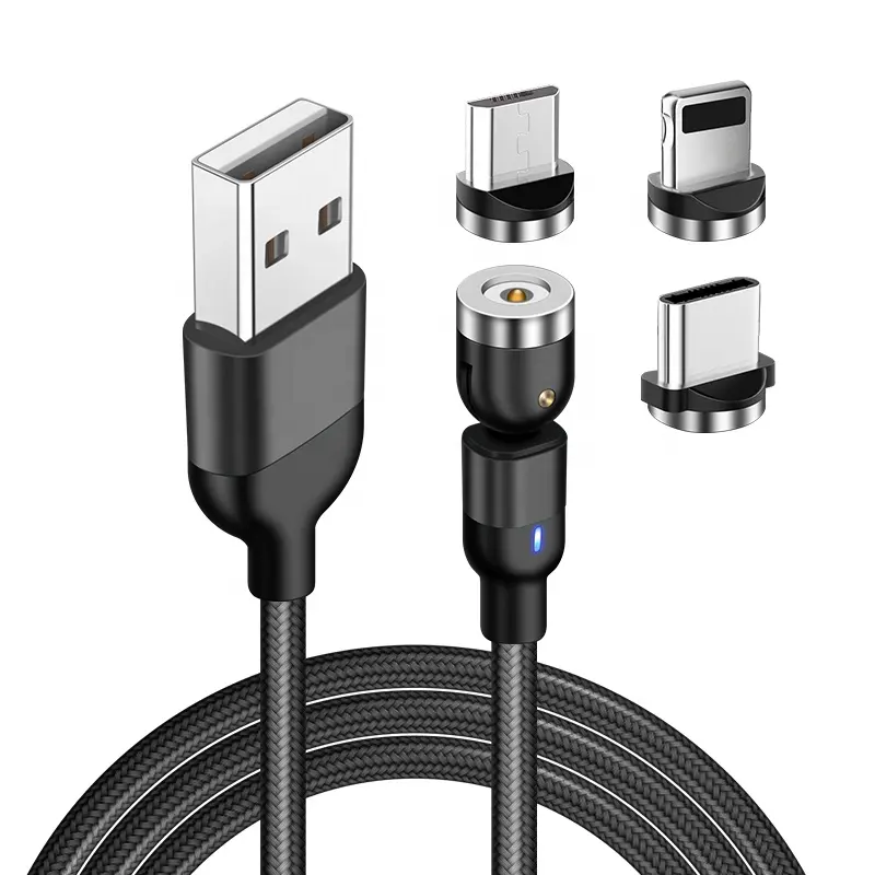 Cable de datos magnético curvo y recto, doble uso, 180 grados, luz LED, USB, 2.1A, para teléfonos, novedad de fábrica
