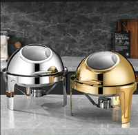 Autres fournitures hôtelières et de restauration : Réchauds de luxe pour aliments, Chafing dish rond hydraulique à charnières, Plat de buffet doré