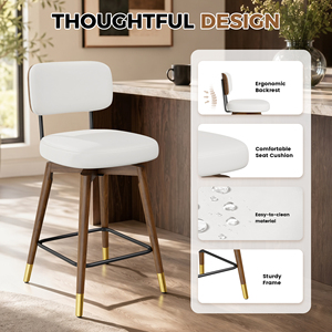 Sillas de Barra Ergonómicas Modernas de Lujo, con Cojín Grueso de PU, Reposapiés de Madera Sólida, Resistentes al Agua, para Hotel y Sala de Estar - Product Image 4