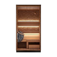 Sauna électrique intérieur moderne KLAFIN, design géométrique en carreaux |   Sauna en bois massif avec chauffage en pierre personnalisé et commande informatique