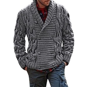 2022 Europeo Americano transfronterizo para <span class=keywords><strong>Amazon</strong></span> hombres cuello en V doble botonadura gruesa cárdigan de punto suéter botón invierno - Product Image 1