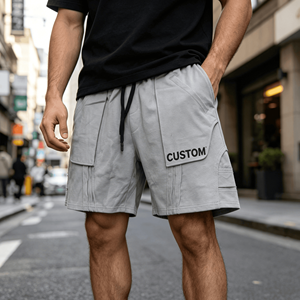 High Quality Custom 320G 100% Cotton Men's <b>Shorts</b> Patchwork <b>Fleece</b> <b>Shorts</b> Heavyweight Multi-pockets Embroidery Streetwear - Product Image 1