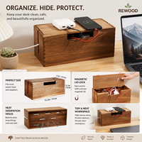 Boîte de gestion des câbles rectangulaire en bois d'acacia à poser sous le bureau avec couvercle, capacité 10-20L, pour bureau, salon et table TV