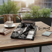 Camisa Casual de Primavera para Hombre, Talla Grande, Negra, Geométrica, 100% Algodón, Manga Larga, Estilo Oxford, Estampado de Lino