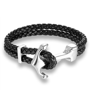 Pulsera de Ancla Estilo Punk para Hombre, de Cuero PU Trenzado Negro con Cadena Plateada, Joyería de Muñeca, Regalo - Product Image 5