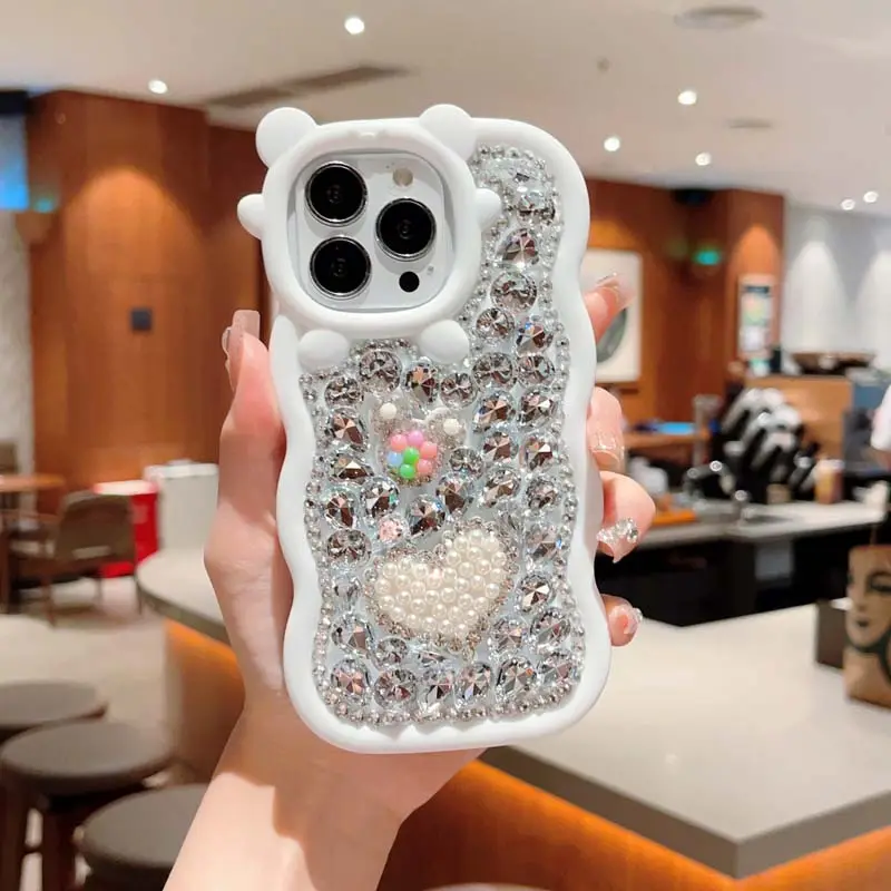 Waterproof Multi-Color Bling Glitter Shiny Diamond Design TPU Wave Bear Mobile Phone Cover Case For Iphone 11 Pro Max