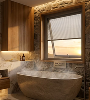 Fenêtre à auvent en aluminium BOCHARM résistante à l'humidité avec stores magnétiques intégrés pour salles de bain de spa de luxe