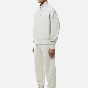 새로운 디자인 650 Gsm 100% Pre-Shrunk 루프백 코튼 리브 니트 커프스와 헴 더블 스티치 솔기 남자 Tracksuit 세트