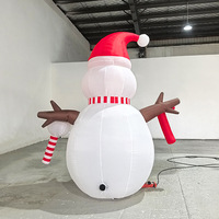 Bonhomme de neige gonflable de Noël écologique et imperméable de 1,80 m avec chapeau de Père Noël et canne en sucre décorée de lumières LED pour la cour