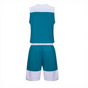 Ensemble de maillots de basket personnalisés, bleu turquoise et blanc, respirant, anti-transpiration, uniforme unisexe pour adultes, impression par transfert thermique sur le devant - Product Image 3