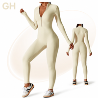 Combinaison de sport pour femme GH avec logo personnalisé, manches longues, fermeture éclair, coupe ajustée, haute intensité, gym, fitness, yoga