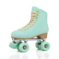 Patins à roulettes à quatre roues pour femmes, tige en daim, patins à roulettes à double rangée avec roues lumineuses pour l'extérieur et l'intérieur
