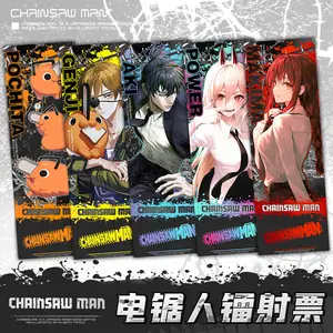 5 desain kustom Anime Chainsaw Man Bookmark sisi ganda warna dicetak Laser tiket kartun Hayakawa Aki kartu untuk buku