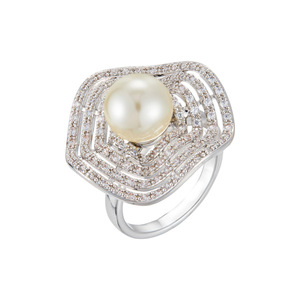 Geometric Pearl Zircon <b>Open</b> <b>Ring</b> Pave Setting Copper Plated Gold Index Finger Party Jewelry - Product Image 5