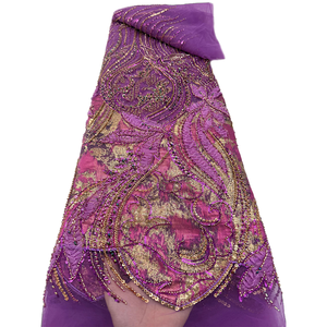 Tissu en dentelle perlée de luxe NI.AI Aso Ebi bleu et or 2026, tissu en dentelle française nigériane avec sequins pour robes de soirée de <span class=keywords><strong>mariage</strong></span> - Product Image 6