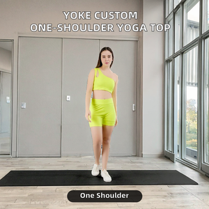 Yoke Custom Front Seamless Women's Yoga Tank <b>Top</b> One-Shoulder Solid Slim Fit Gym Activewear with Custom Logo - Product Image 2