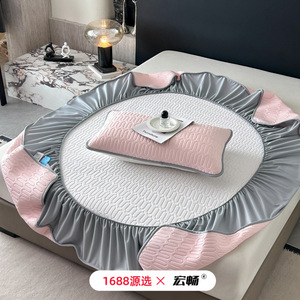 Hongchang Ice Silk Fitted <b>Sheet</b> Mat 1.2m 1.5m 1.8m 2.0m Breathable Summer <b>Bedding</b> Set for Adults Modern Style - Product Image 4