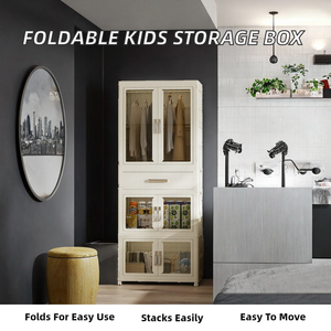 Plastic Foldable Rectangle <strong>Wardrobe</strong> Organizer <strong>Storage</strong> Cabinet Stackable Kids Clothes Folding Double-door <strong>Storage</strong> <strong>Box</strong> 35L - Product Image 2