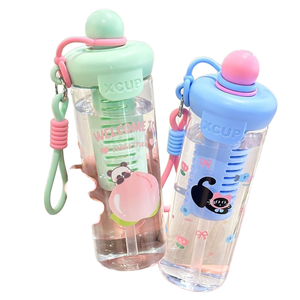 Nouveau dessin animé conception grande capacité verres en plastique résistant aux hautes températures lanière Tube d'aspiration étudiant tasse à eau extérieure - Product Image 1