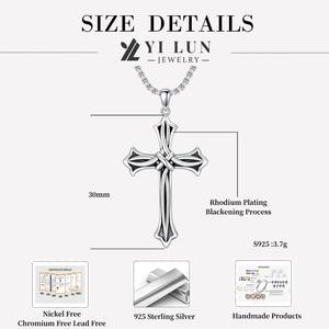 925 स्टर्लिंग चांदी की क्रॉस पार्टी की शादी के लिए पुराने गोथिक पुरुषों के धार्मिक गहने - Product Image 6