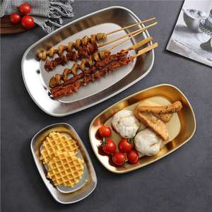 Stainless Steel Oval Dinner <b>Plate</b> Set Gold Silver Color For Barbecue Steak Party Serving Shallow Dish - Product Image 1