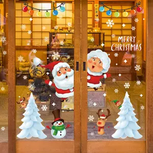 定制圣诞墙贴雪人雪花麋鹿圣诞树墙贴窗贴