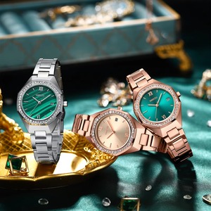 Drioshipping Lady Reloj de cuarzo Impermeable Luminoso Fecha Relojes de pulsera Banda de acero inoxidable Diseño poligonal Aleación de moda - Product Image 6