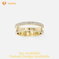 Bague VLOVE à double bande sertie de diamants de laboratoire certifiés GIA, or massif 14 carats, platine, bijoux de mariage personnalisés pour femmes et hommes