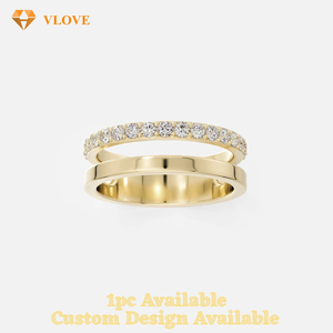 Bague VLOVE à double bande sertie de diamants de laboratoire certifiés GIA, or massif 14 carats, <span class=keywords><strong>platine</strong></span>, bijoux de mariage personnalisés pour femmes et hommes - Product Image 1