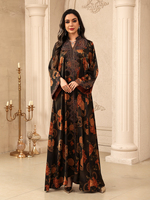 Luxuriöses Vintage-Blumendruck-Abaya-Kleid mit Stehkragen und Stickerei, Modest Couture Kaftan Abaya Bedrucktes Langes Kleid