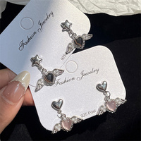 Boucles d'oreilles aile d'ange pour femmes Sweet Cool Girl Y2K Jewelry Love Heart Drop Earrings
