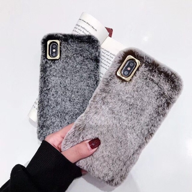 Girl Women Cute Warm Winter Fur Plush Fluffy Cellphone Case for iPhone 6 7 8 Plus X XS Max XR 11 Pro Max