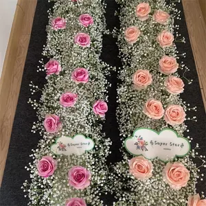 L-503 Customize garland flower arrangement table runners wedding pink rose babybreath flower runner for decoration