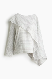 Haut <span class=keywords><strong>de</strong></span> maternité asymétrique en seersucker avec détails cape, col rond et manches longues boutonnées - Product Image 5