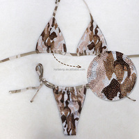 B238 2 pièces, micro bikini de bain avec décoration en cristaux de diamant extrêmes, imprimé guépard