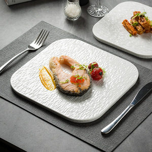 Assiette à dîner en céramique plate mate gaufrée au design moderne Offre Spéciale ensembles de plateaux de service carrés pour les fêtes et les restaurants - Product Image 6