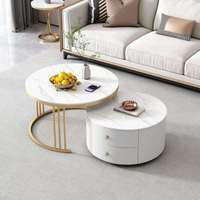 Table basse minimaliste en verre transparent avec plateau en pierre et deux tiroirs, table d'appoint pour salon