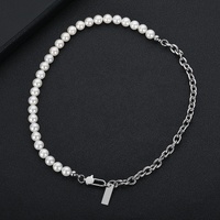 VEROMCA Chaîne de chandail en acier inoxydable Collier de perles d'imitation Collier de perles lumineuses pour femmes