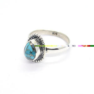 Bague Vintage Bleu Turquoise Creuse au Design Original, pour Anniversaire, Fête, Mariage, Bague d'Éternité en Vermeil, Bande Unique à Sertissage Clos - Product Image 3