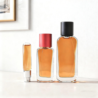 Botol parfum kaca kotak transparan, kosmetik kosong 30ml 50ml dengan tutup Magnet hitam merah