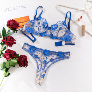 Ensemble de lingerie ultra-fin brodé de fleurs de haute qualité, soutien-gorge push-up sexy, ensemble de culottes de luxe - Product Image 6