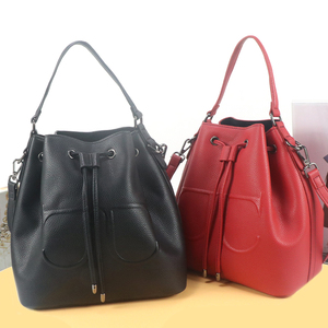 Custom Women Drawstring Bucket Bags for Women PU Leather Shoulder <b>Handbag</b> Casual Tote Bags Vintage Leather. - Product Image 1