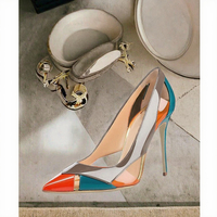 Zapatos de Tacón Alto Stiletto de Alta Calidad con Diseño de Patchwork, Zapatos de Verano para Mujer, Diseño Clásico, Punta Puntiaguda, PU, Zapatos de Novia Transpirables