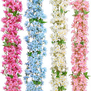 G-120901-1 Guirnalda de Flores de Cerezo al por Mayor, Flores Artificiales de Jazmín de Invierno, Plantas de Flores Artificiales, Hojas Verdes de Hiedra, Flores Colgantes, Enredadera de Rosas - Product Image 1
