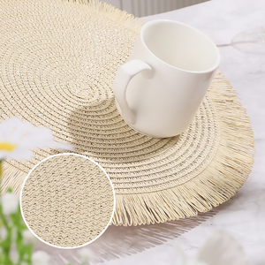 Meilleures ventes de sets de table décoratifs en papier tressé à bordure dentelle et pompons, résistants à la chaleur, anti-brûlure, couleur unie, écologiques - Product Image 4