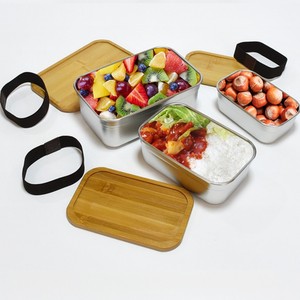 Bacs de rangement des aliments en acier inoxydable Nicety boîtes à lunch en métal rectangulaire étanches ensemble de boîtes à lunch en acier inoxydable <span class=keywords><strong>avec</strong></span> couvercles de verrouillage en bambou - Product Image 2