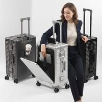 Valise à roulettes professionnelle à ouverture frontale en alliage d'aluminium et de magnésium, grande capacité, avec serrure à combinaison, cadre en aluminium léger